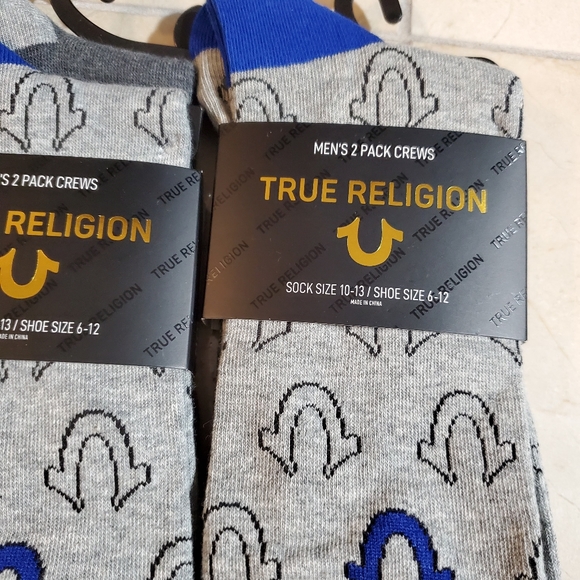 True Religion men's 4pk crew socks logo horseshoe size 10-13 - Picture 3 of 4